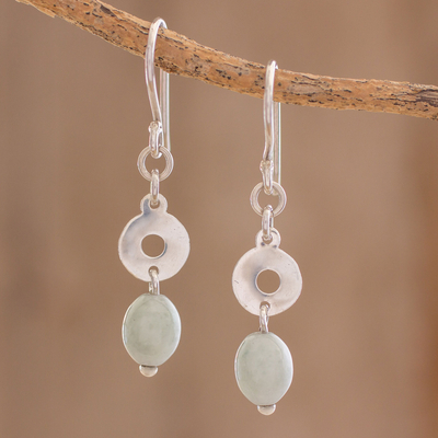Jade dangle earrings, 'Ancestral Rings' - Circular Apple Green Jade Dangle Earrings from Guatemala