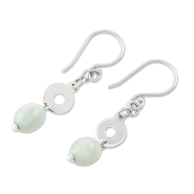 Jade dangle earrings, 'Ancestral Rings' - Circular Apple Green Jade Dangle Earrings from Guatemala