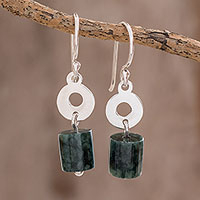 Jade dangle earrings, 'Green Pillars' - Cylindrical Jade Dangle Earrings Crafted in Guatemala