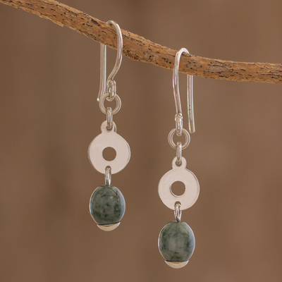 Jade dangle earrings, 'Garden Rings' - Circular Green Jade Dangle Earrings from Guatemala