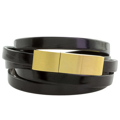 Handcrafted Black Faux Leather Wrap Bracelet