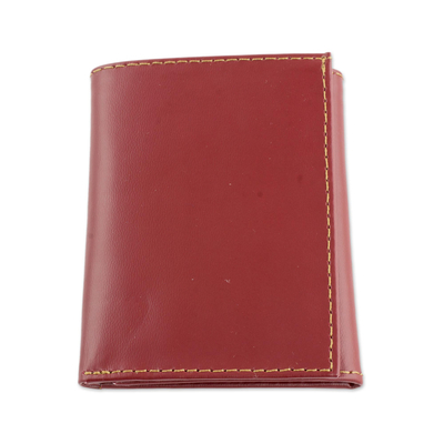 Hand Cut and Stitched Aurora Red Tri-Fold Leather Wallet