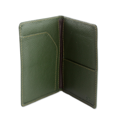 Reisepasshülle aus Leder - Handgeschnittene und genähte Reisepasshülle aus waldgrünem Leder