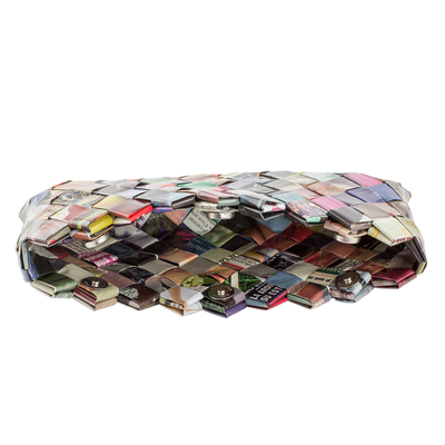 Recycled magazine clutch, 'Fashion Fiesta' (4 inch) - Handcrafted Multicolor Recycled Magazine Paper 4 Inch Clutch