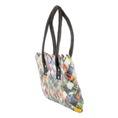Bolso de hombro de revista reciclado, 'Paparazzi' - Bolso de hombro de papel de revista reciclado colorido hecho a mano