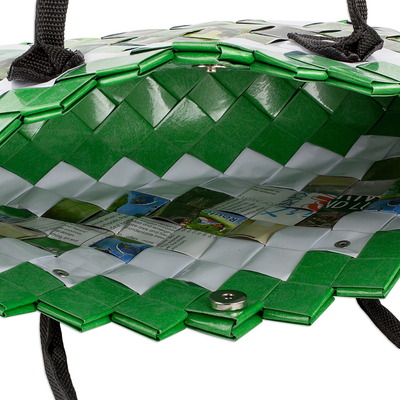 Recycled magazine shoulder bag, 'New Fields' - Handcrafted Green Recycled Magazine Paper Shoulder Bag