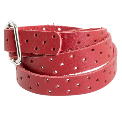 Leather wrap bracelet, 'Bold Illusion in Crimson' - Red Leather Wrap Bracelet from Costa Rica