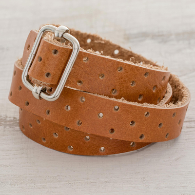 Leather wrap bracelet, 'Bold Illusion in Spice' - Brown Leather Wrap Bracelet from Costa Rica