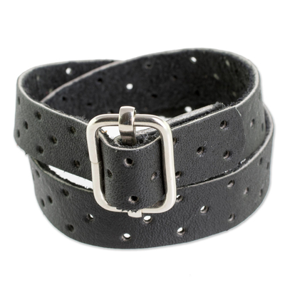 Black Leather Wristband Bracelet from Costa Rica