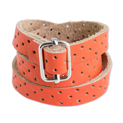 Orange Leather Wrap Bracelet from Costa Rica