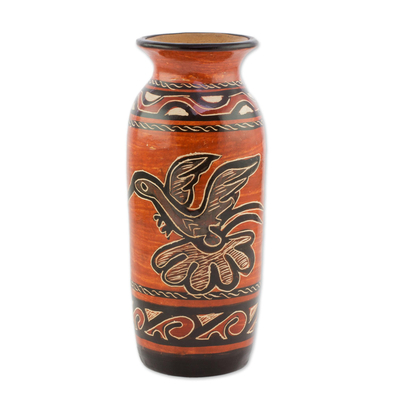 Ceramic decorative vase, 'Flying Free' - Earth-Toned Hummingbird Chorotega Pottery Decorative Vase