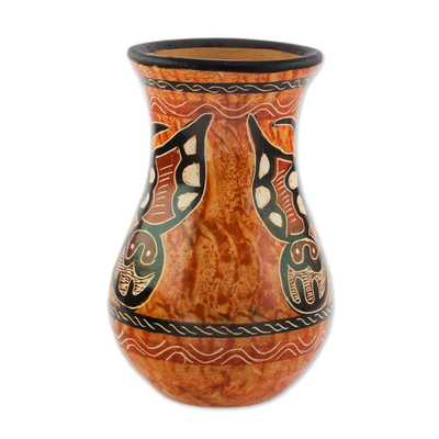 Jarrón decorativo de cerámica - Florero Decorativo de Cerámica Chorotega Mariposa Naranja y Marrón