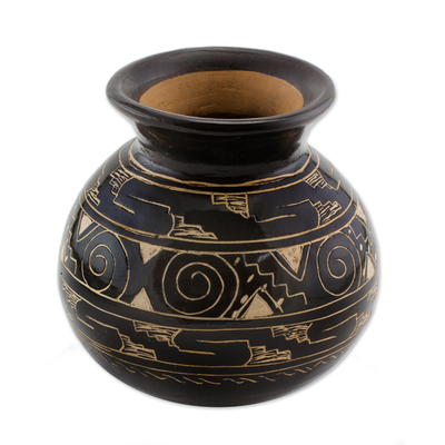 Dark Brown Chorotega Pottery Handmade Decorative Round Vase