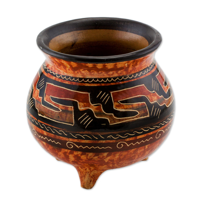 Vasija decorativa de cerámica, 'El Tesoro de Nicoya' - Vasija decorativa de cerámica Chorotega hecha a mano en tonos tierra