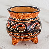 Ceramic decorative vessel, 'Nicoya's Splendor' - Handmade Brown and Orange Chorotega Pottery Vessel