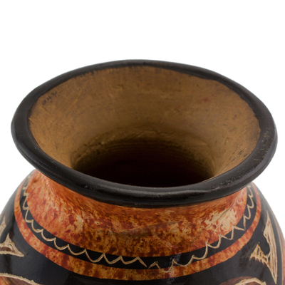 Ceramic decorative vase, 'Nicoya's Legacy' - Handmade Orange and Brown Chorotega Pottery Decorative Vase