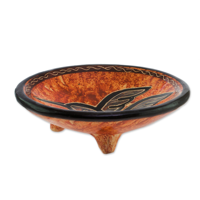 Ceramic decorative bowl, 'Aloft' - Earth-Toned Hummingbird Chorotega Pottery Decorative Bowl
