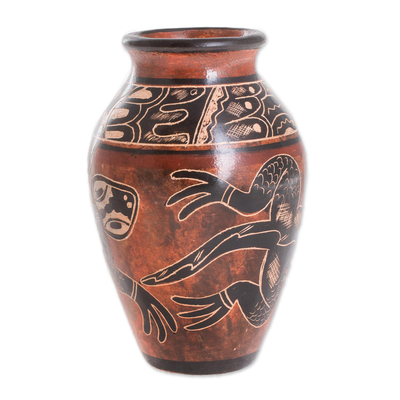 Gecko Earth Tone Chorotega Pottery Urn Style Decorative Vase