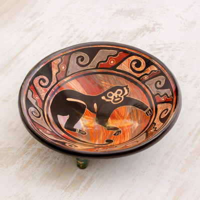 Ceramic decorative plate, 'Mischief Maker' - Black Monkey Earth-Toned Chorotega Pottery Decorative Plate