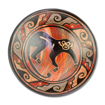 Black Monkey Earth-Toned Chorotega Pottery Decorative Plate