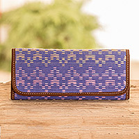 Leather accent cotton wallet, 'Texture and Beauty' - Leather Accent Cotton Wallet from Guatemala