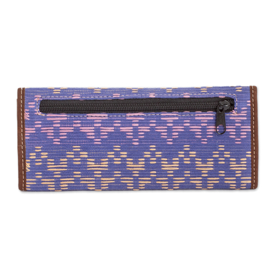 Leather accent cotton wallet, 'Texture and Beauty' - Leather Accent Cotton Wallet from Guatemala