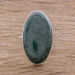 Jade cocktail ring, 'Dark Green Tonalities' - Oval Jade and Sterling Silver Cocktail Ring from Guatemala