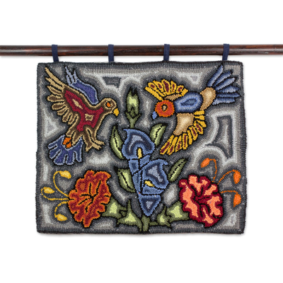 Recycled cotton blend tapestry, 'Colors of Liberty' - Floral and Bird-Themed Cotton Blend Tapestry from Guatemala