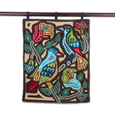 Wandteppich aus recycelter Baumwollmischung - Farbenfroher Wandteppich aus Baumwollmischung mit Vogelmotiv aus Guatemala
