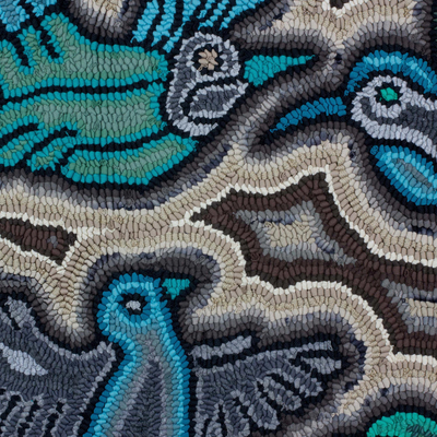 Recycled cotton blend tapestry, 'Verdant Forests' - Green Bird Recycled Cotton Blend Tapestry from Guatemala