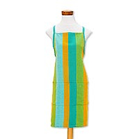 Cotton apron, 'Summer Cooking' - Handwoven Striped Cotton Apron from Guatemala