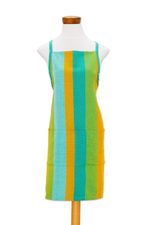 Cotton apron, 'Summer Cooking' - Handwoven Striped Cotton Apron from Guatemala