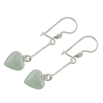 Jade dangle earrings, 'Apple Green Spirals of Love' - Heart-Shaped Apple Green Earrings from Guatemala