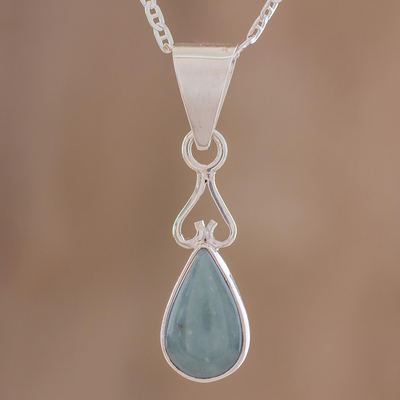 Jade pendant necklace, 'Marvelous Drop in Light Green' - Jade and Sterling Silver Pendant Necklace from Guatemala
