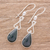 Jade dangle earrings, 'Marvelous Drop in Dark Green' - Jade and Sterling Silver Dangle Earrings from Guatemala