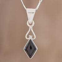 Jade pendant necklace, 'Marvelous Black Diamond' - Diamond-Shaped Black Jade Pendant Necklace from Guatemala