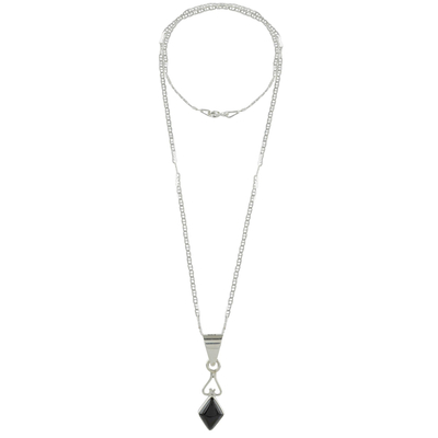 Jade pendant necklace, 'Marvelous Black Diamond' - Diamond-Shaped Black Jade Pendant Necklace from Guatemala