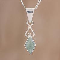Jade pendant necklace, 'Marvelous Apple Green Diamond' - Diamond-Shaped Apple Green Jade Pendant Necklace Guatemala