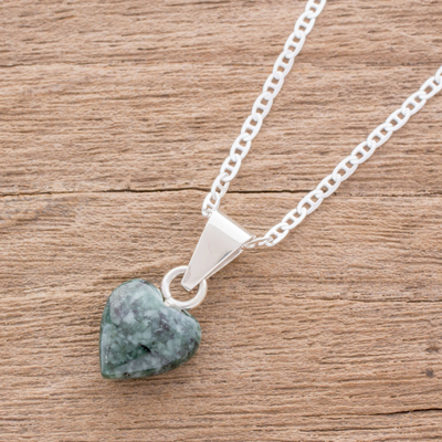 Jade pendant necklace, 'Green Symbol of Love' - Heart-Shaped Green Jade Pendant Necklace from Guatemala