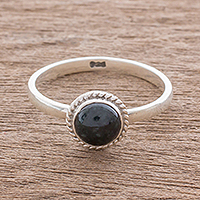 Jade solitaire ring, 'Ancient Circle' - Dark Green Jade Solitaire Ring Crafted in Guatemala