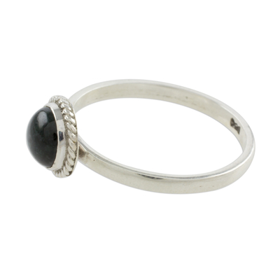 Jade solitaire ring, 'Ancient Circle' - Dark Green Jade Solitaire Ring Crafted in Guatemala