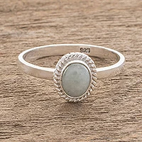 Jade solitaire ring, 'Oval Beauty'