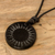 Jade pendant necklace, 'Total Eclipse' - Carved Sun on Black Jade Round Pendant Cord Necklace (image 2) thumbail