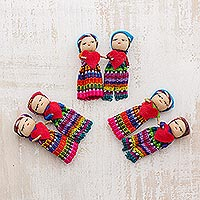Sorgenpuppen aus Baumwolle, „Joined in Love“ (6er-Set) - Sorgenpuppen mit Beutel aus 100 % Baumwolle aus Guatemala (6er-Set)