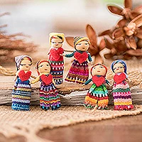 Muñecos de algodón, (juego de 6) - Worry Dolls con funda 100% algodón de Guatemala (juego de 6)