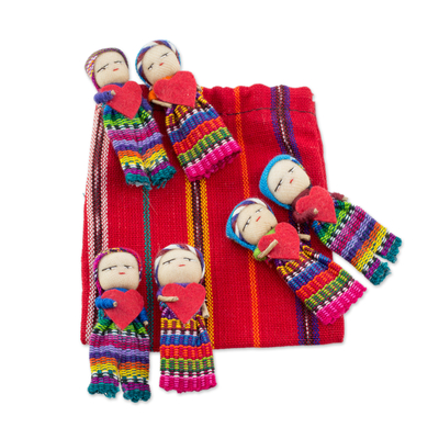 UNICEF Market  Set of 100 Guatemalan Worry Dolls with Pouch in 100% Cotton  - The Worry Doll Clan