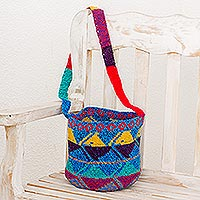 Cotton bucket bag, 'Lively Nature' - Handwoven Colorful Cotton Bucket Bag from Guatemala