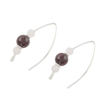 Rose quartz and garnet drop earrings, 'Rosy Sheen' - Rose Quartz and Garnet Drop Earrings from Guatemala