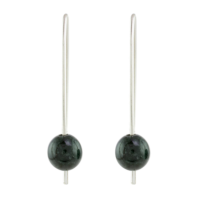 Jade drop earrings, 'Dark Green Chimera Beauty' - Dark Green Jade Drop Earrings from Guatemala