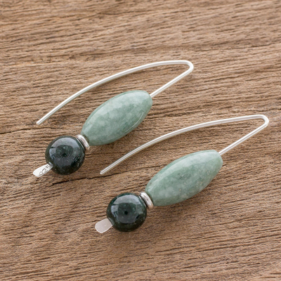 Jade drop earrings, 'Natural Combination' - Natural Jade Drop Earrings Crafted in Guatemala